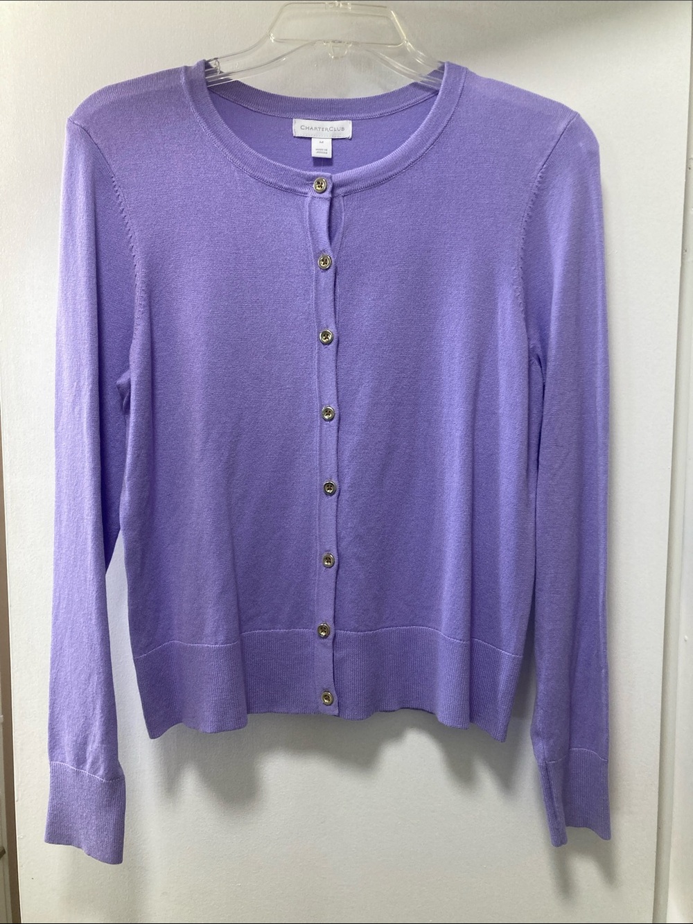 Charter Club Lavender Button-Front Crewneck Cardigan